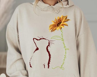 You Are My Sunshine Cat Hoodie, Funny Sunflower Cat Sweatshirt, Cute Cat Lover Sweater, Floral Cat Hoodie, Cat Mom Sunshine Sweatshirt