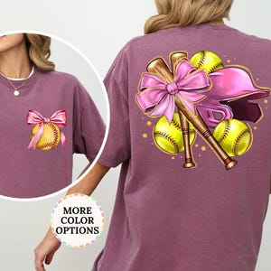 Comfort Colors® Coquette Bow Softball Shirt, Softball Mom Shirt, Gameday Softball T-Shirt, Softball Gift, Softball Lover Shirt, Softball Tee