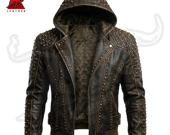 Studded Cowhide Leather Jacket – Punk Spikes Biker Style with Spikes, Edgy Motorcycle Jacket for Rebels, Gift for Punk Rockers