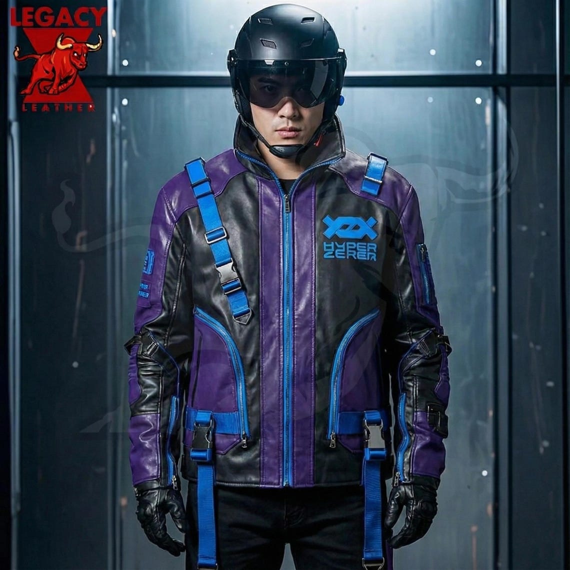 Robotics Racer Jacket Futuristic Robotic Leather Jacket, Techwear Jacket, Purple & Black ...