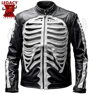 Skeleton Leather Jacket, Genuine Skeleton Biker Jacket for Riders, Halloween Cosplay Costume, Motorcycle Jacket, Scary Costume