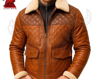 Chaqueta de aviador de cuero con cuello de piel, chaqueta bomber hecha a mano, elegante prenda de vuelo, ideal para uso informal.