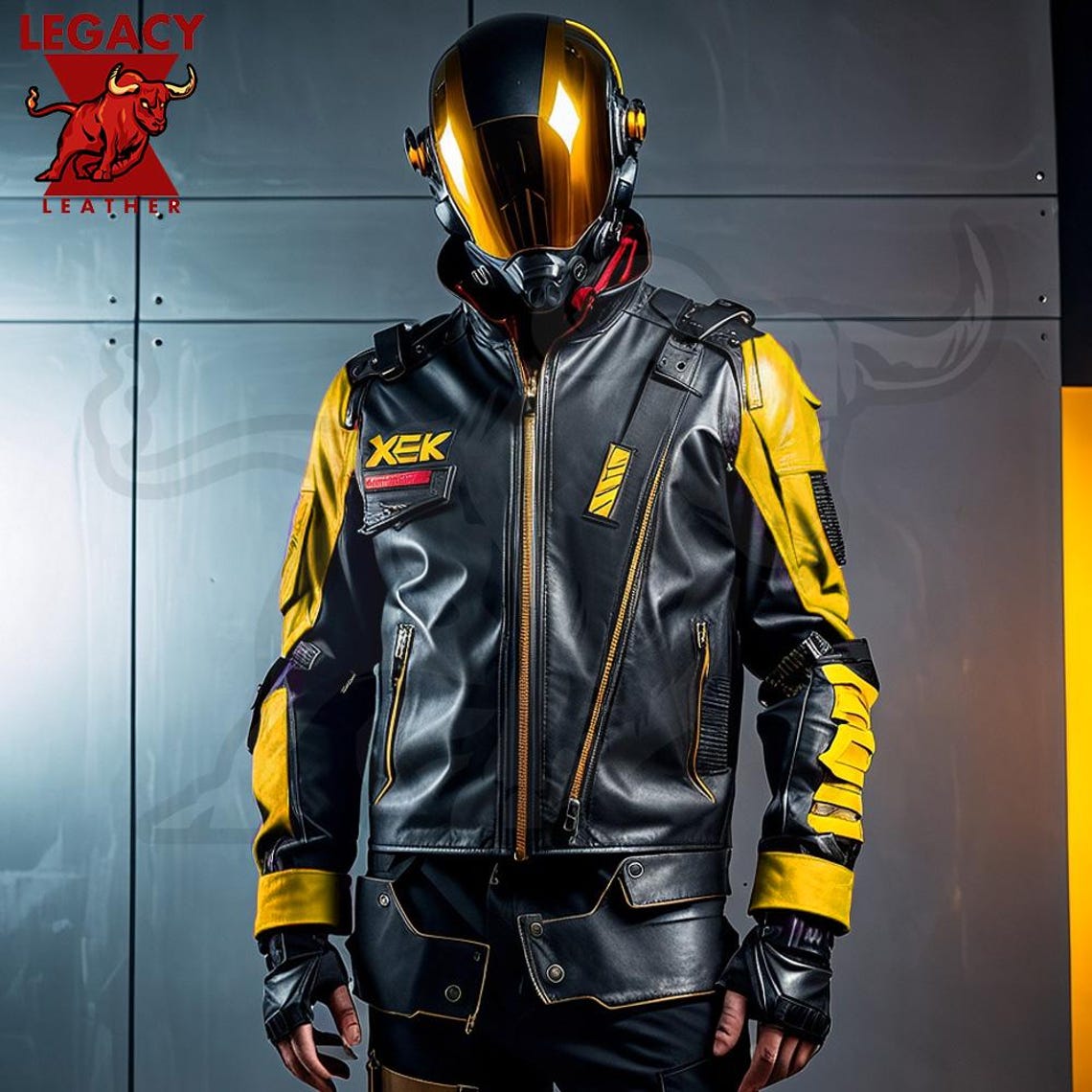 Robotic Leather Jacket, Yellow & Black Sci Fi Futuristic Outfit for ...
