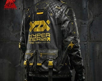 Robotic Leather Jacket, Futuristic Space And Bike Fashion Outfit, Leather Techwear Jacket, Ideal for Sci-Fi Lovers And Streetwear Fans