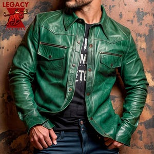 Blouson de moto en cuir vert, veste élégante classique pour les aventures, cadeau idéal pour les motards et les amateurs de mode