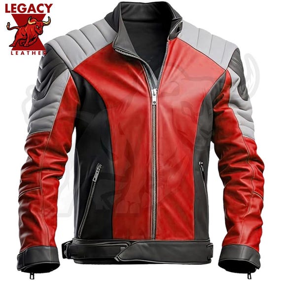 Genuine Leather Café Racer Jacket, Stylish Red and Black Biker Jacket for Motorcyclists, Ideal Gift for Adventurers