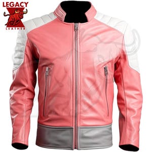 Pink Leather Biker Jacket, Pink Genuine Sheepskin Motorcycle Jacket, Ideal for Riders, Unique Gift for Trendsetters