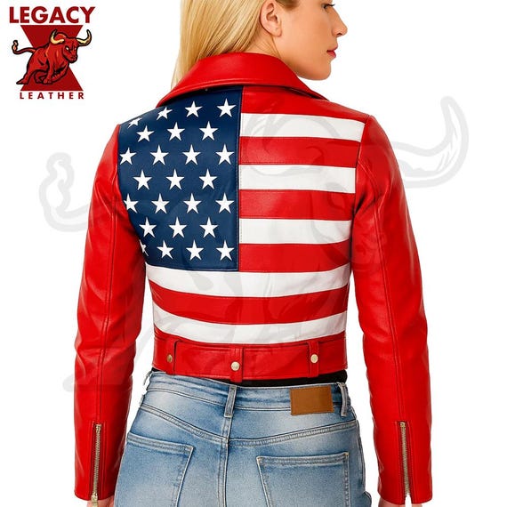 Handmade USA Flag Leather Jacket, Patriotic Costume for Men and Women, 4th July Cosplay Costume, Independence Day Jacket