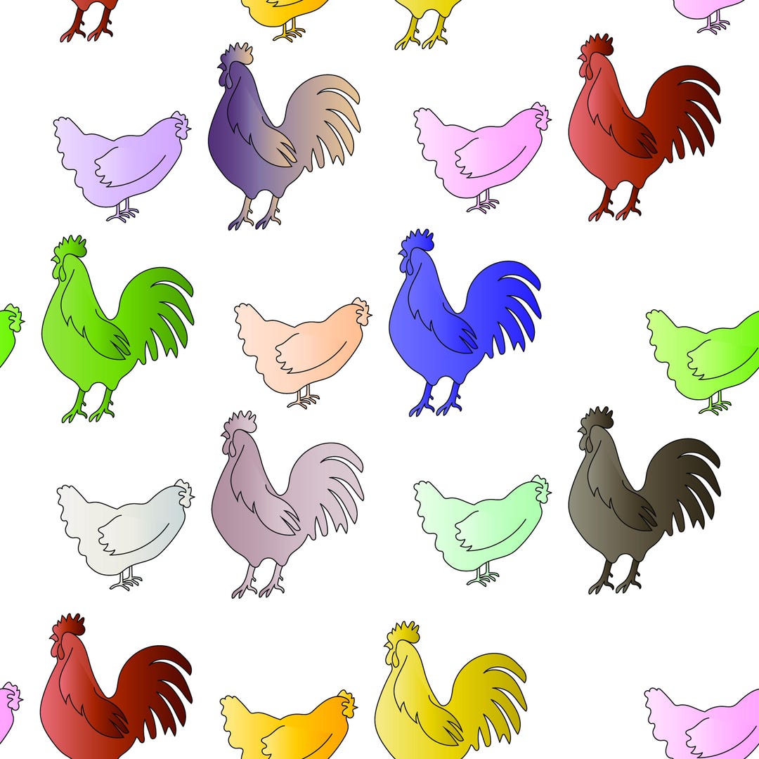 Colorful Chicken Print Seamless Pattern | Line Drawn | Watercolor ...