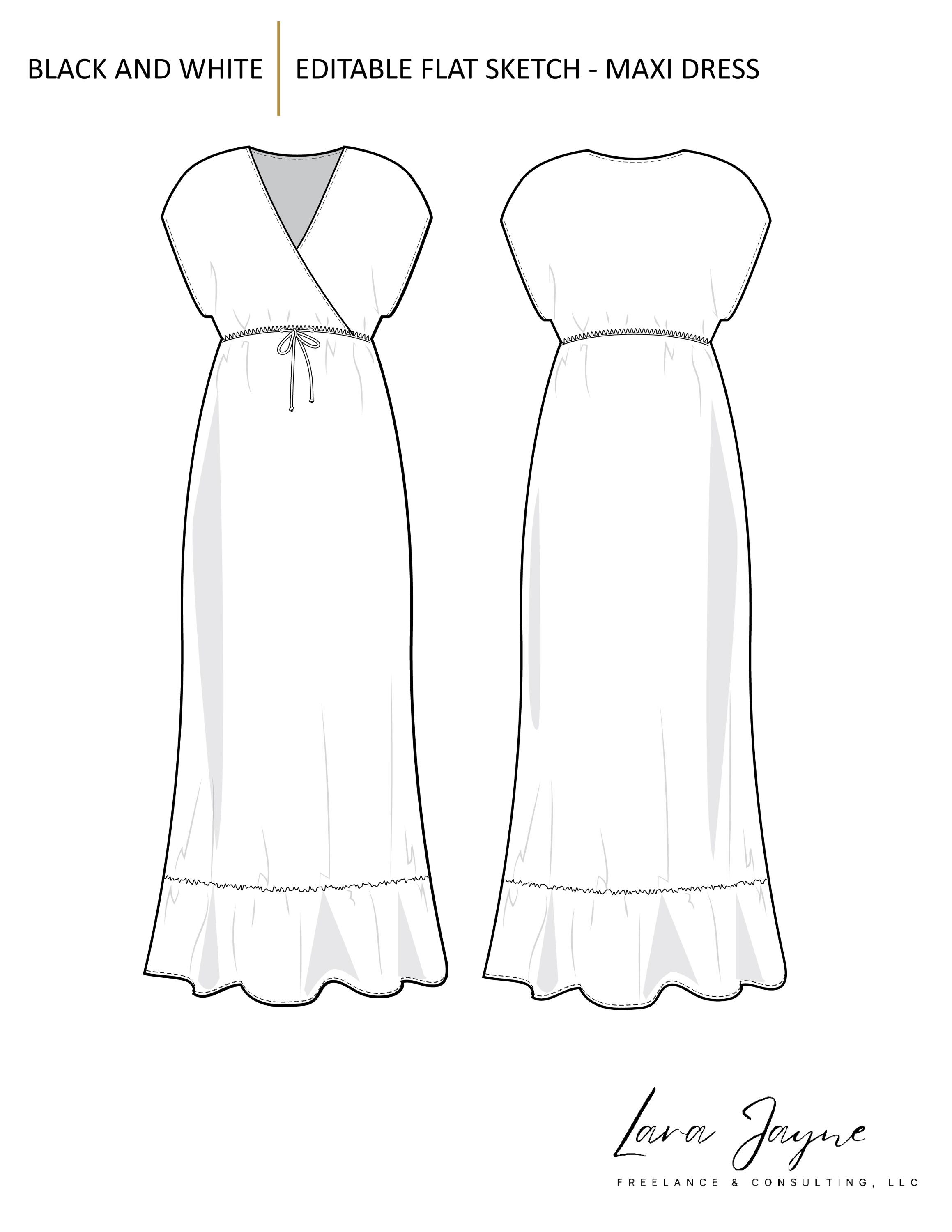 maxi dress flat sketch Maxi Dress Flat Sketch Of Dress Vector Sleeveless Maxi Dress Technical  Drawing, Woman Dress With