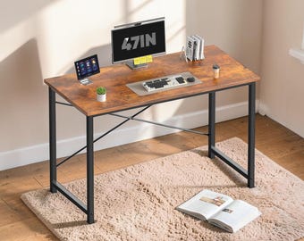 47 Inch Computer Desk for Home Office, Modern Writing Study Table with X Shaped Reinforcement for Bedroom Small Space