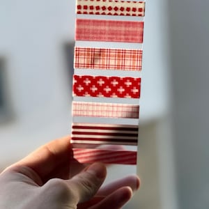 Próbki taśmy washi premium – czerwony i biały – wzory geometryczne – minimalistyczny – vintage – paski i kratki