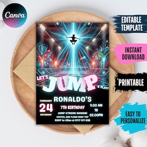 EDITABLE Trampoline Park Invitation Trampoline Birthday Trampoline Invitation Jump Party Invitation Jump Birthday Party Invitation Glow