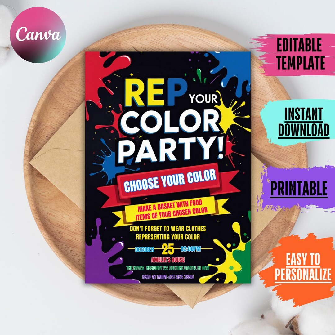 Rainbow Color Party Invite: Customizable DIY Design (digital Download ...