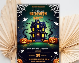 Spooky Halloween Party Invitation | Haunted House Canva Template (Digital Download)