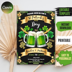 St. Patrick's Day Party Invitation St. Patrick's Birthday Invitation Cheers Beers Party Green Irish Shamrock Beer Invite Edit Today!