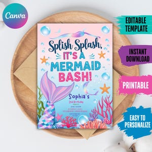 Editable Mermaid Birthday Invitation Mermaid Under The Sea Birthday Party Little Mermaid Invitation Whimsical Mermaid Birthday