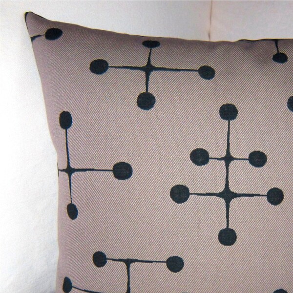 Eames Taupe Mid Century Modern Throw Pillow Cover - Taupe Grey and Black Large Dot Pattern - Maharam Retro Fabric - Many Sizes Available