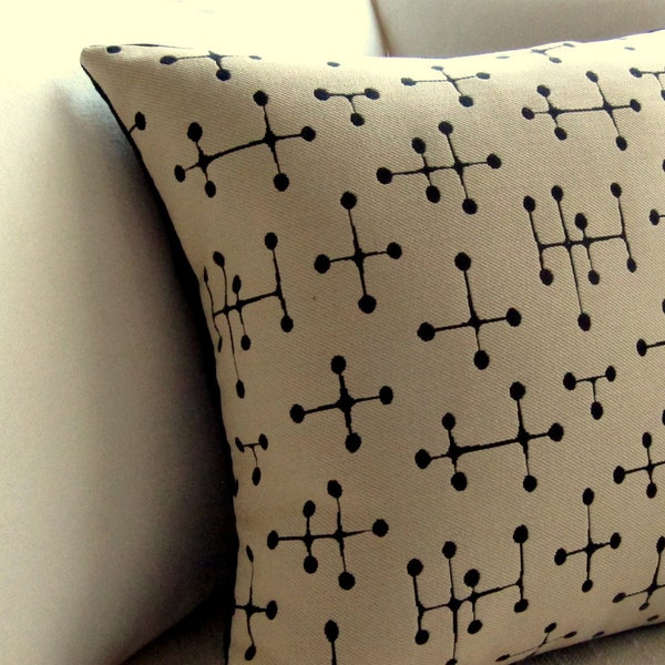 Eames Pillow Cover Mid Century Modern - Retro Small Dot pattern - Document  - Cream and Black