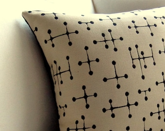 Eames Pillow Cover Mid Century Modern - Motif rétro à petits points - Document - Crème et Noir