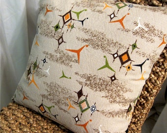 Vintage Barkcloth Pillow Cover - Jetsons Space-Age Mid Century Modern - Orange and Browns - Various sizes