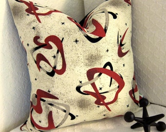 Retro Atomic Boomerang Pillow Cover - Paprika Rust Taupe Cream Black - Repro Barkcloth - Many Sizes Available