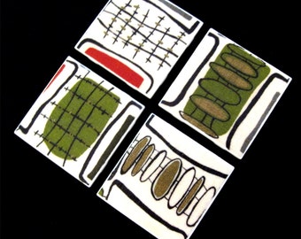 Retro Vintage Barkcloth Drink Coasters - GREAT Gift Idea -  Barkcloth & Ceramic Tile - MCM - Set of 4 - approx 4" x 4"