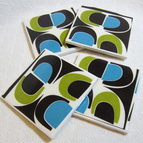 Mod Keramik Untersetzer: Retro Color Block Design, 4er Set