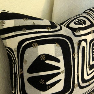 Mid Century Modern Pillow Cover Nubby Vintage Textile Art Deco Googie Black Grey Metallic Gold Off White ONE LEFT choose size image 2