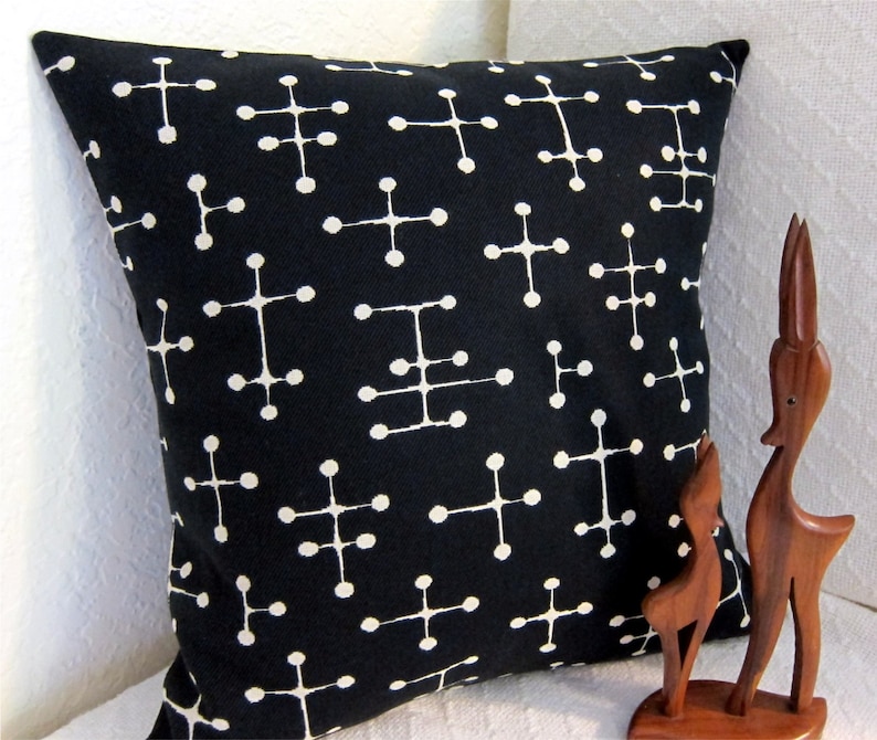 Eames Mid Century Pillow Cover Small Dot Black Black and Cream Document Reverse colorway Many Sizes Available image 1