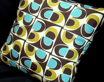 Color Blocks Retro Throw Pillow Cover - CHOCOLATE, LIME and AQUA - Boho - Organic Cotton - Many Sizes Available