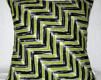 Retro Mid Century Modern Pillow Cover -- Lime, Black and White Optical Illusion - Vintage Barkcloth - Many Sizes Available