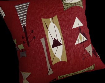 Retro Pillow Cover - Tiki - Crimson Mambo Chris Stone Repro Barkcloth - Many sizes available