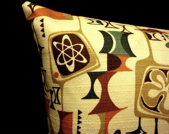 Atomic Tiki Retro Barkcloth Pillow Cover - Cream, Rust, Teal, Taupe, Brown - New/Old Stock Reproduction Barkcloth - Many Sizes Available