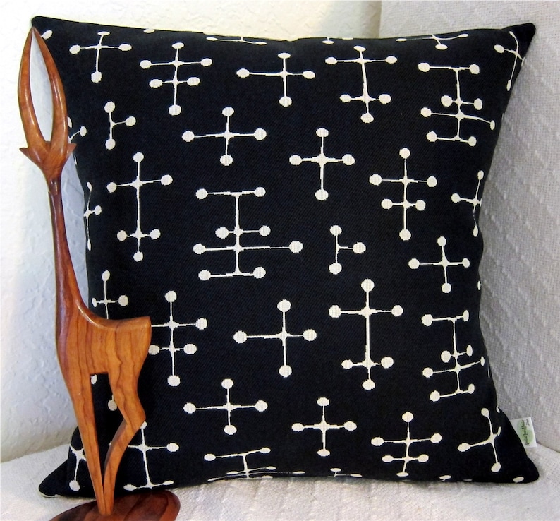 Eames Mid Century Pillow Cover Small Dot Black Black and Cream Document Reverse colorway Many Sizes Available image 2