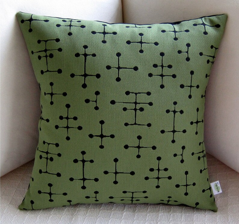 Maharam Eames Dot Pillow Cover Small Dot Pattern Green and Black MANY SIZES AVAILABLE image 1