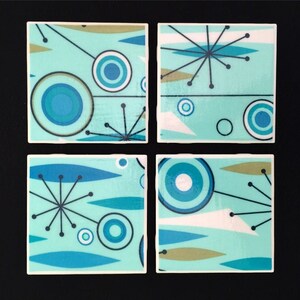 Jetson's Turquoise Jet Set Space Age Atomic Starburst Tile Coasters Great Gift Idea Set of Four image 5