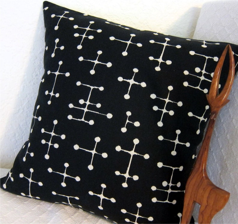 Eames Mid Century Pillow Cover Small Dot Black Black and Cream Document Reverse colorway Many Sizes Available image 3