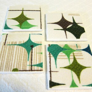 Vintage Starlight Room Barkcloth Coasters GREAT Gift Idea Ceramic Tiles Set of 4 approx 4 x 4 FREE SHIPPING image 2