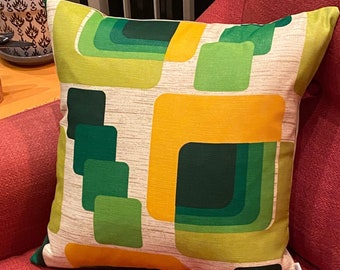 1960s Mod Mid Century era pillow cover - Vintage fabric - Citrine, Lime, Grass Green, Yellow-Orange on  Off-White - Many Sizes Available