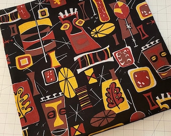Black Tiki Barkcloth Pillow Cover - Boomerang Beat Barkcloth - Hawaiiana Polynesian Hukilau Luau