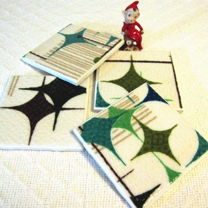 Vintage Starlight Room Barkcloth Coasters GREAT Gift Idea Ceramic Tiles Set of 4 approx 4 x 4 FREE SHIPPING image 1