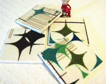 Vintage Starlight Room Barkcloth Coasters - GREAT Gift Idea - Ceramic Tiles - Set of 4 - approx 4" x 4"  FREE SHIPPING