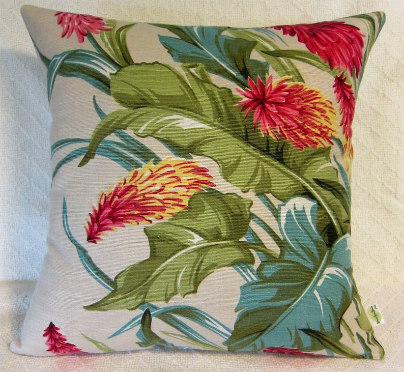 Tropical Hawaiian Vintage Barkcloth Decorative Pillow Cover Etsy