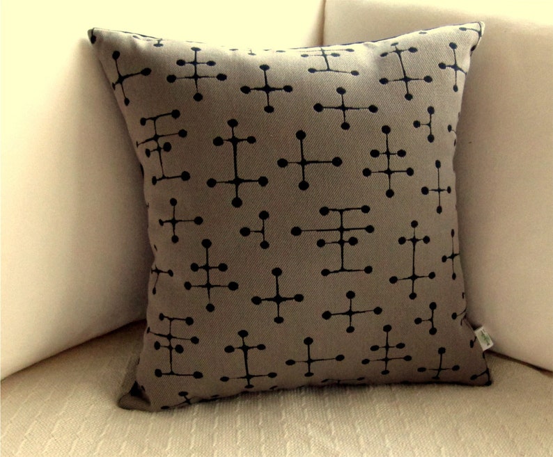 MCM Eames Dot Retro Pillow Cover Maharam Fabric Small Dot Pattern Taupe Grey and Black Many Sizes Available image 3