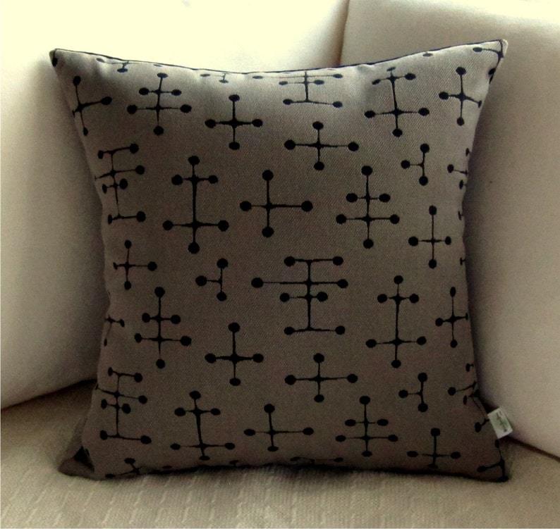 MCM Eames Dot Retro Pillow Cover Maharam Fabric Small Dot Pattern Taupe Grey and Black Many Sizes Available image 5