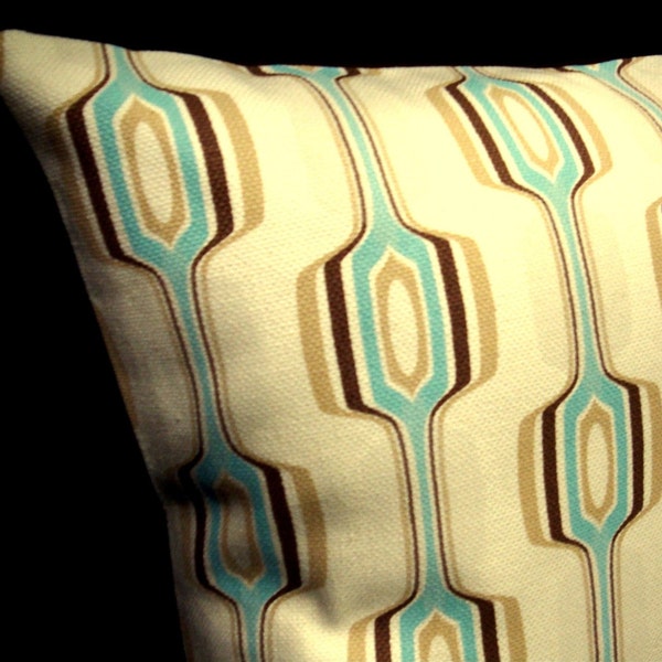 Aqua on Cream Geometric Modern Pillow Cover - Chris Stone Designer fabric - Many Sizes Available