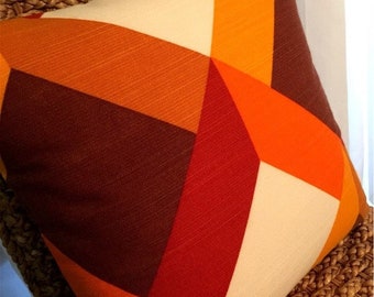 Danish Modern Vintage Textile Pillow Cover - Orange, Golds, Choc. Brown, Paprika and White - Many Sizes Available