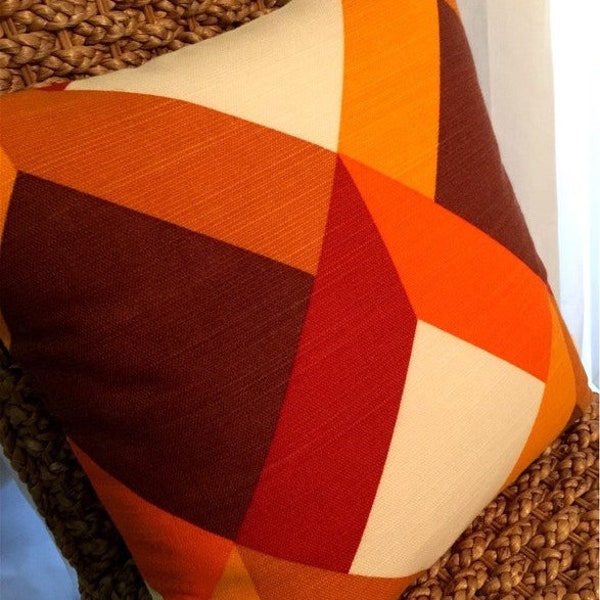 Danish Modern Pillow Cover: Orange Geometric Textile, Mid-Century Style