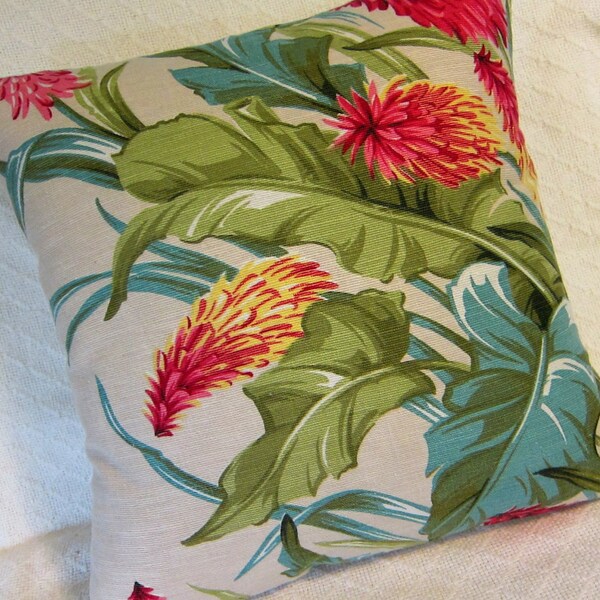 Tropical Hawaiian Vintage Barkcloth Decorative Pillow Cover - Pattern "Tropica" - Torch Flowers - Many Sizes Available